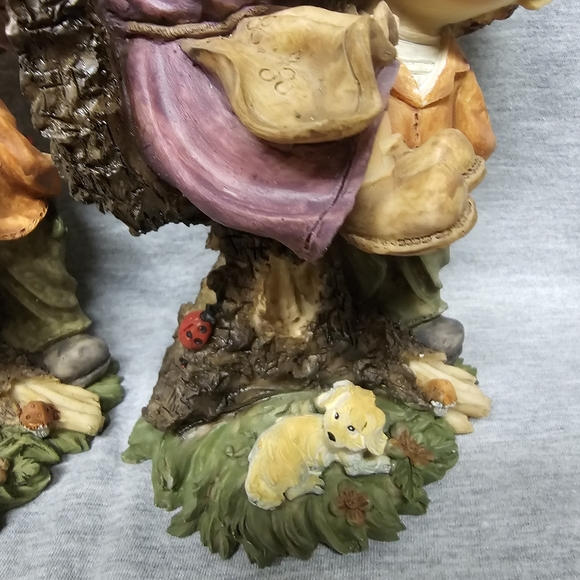 2 × 8" Wooden Art Figurine Of Boy And Girl In A Tree Branch With Pet Dog - Picture 5 of 11